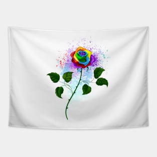 Rainbow rose with watercolor drops Tapestry
