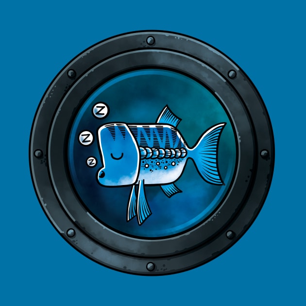 A Sleepy Blue Fish framed by a Porthole by Wozzozz