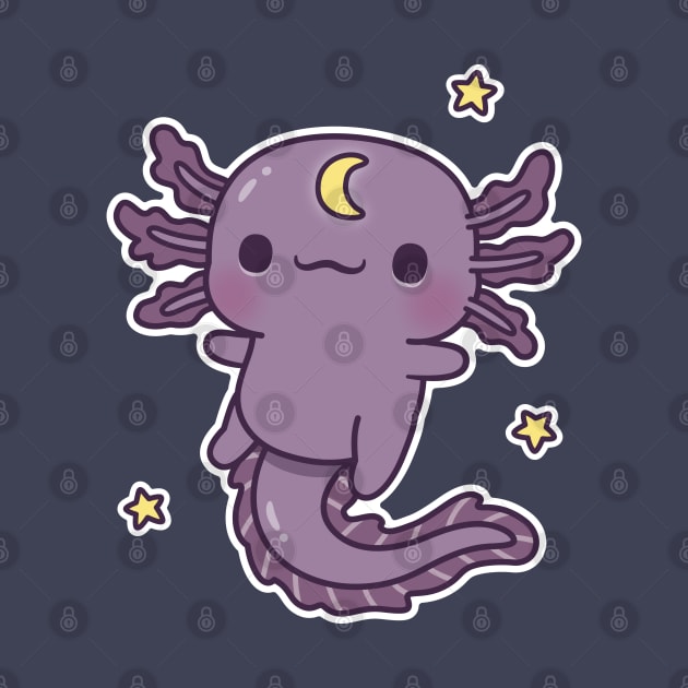 Cute Black Axolotl With Crescent Moon Symbol by rustydoodle