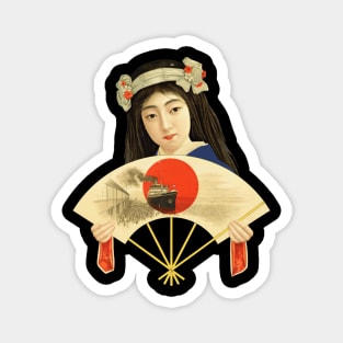 Japanese Lady with fan - Vintage Japanese Art 1930 Magnet