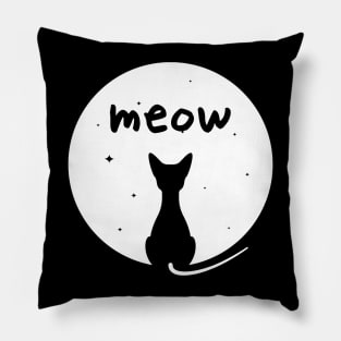 Black Cat Moonlight Meow Pillow