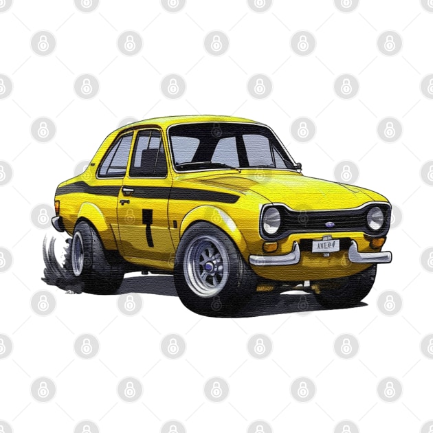 cartoon Ford Escort MK1 yellow by JnS Merch Store