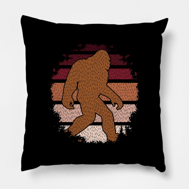 bigfoot Retro sunset Pillow by Tesszero