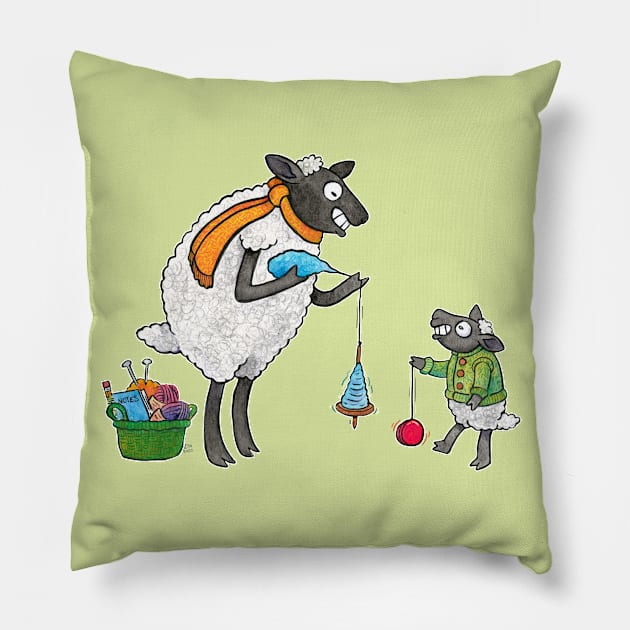 Mama Ewe Drop Spindles While Baby Lamb Yo-Yos Pillow by LAB Ideas