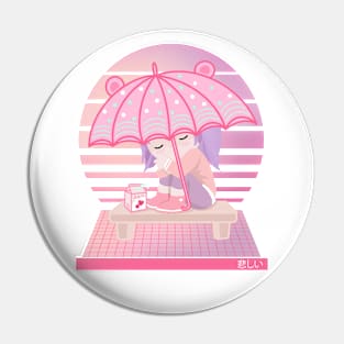 90s Japanese Kawaii Sad Girl Pink Japanese Strawberry Milk Pin