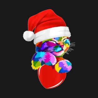 Cute Cat Colorful Christmas Party Pajama Funny Xmas Gifts T-Shirt