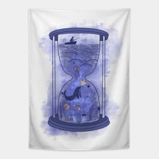 Space fishing: celestial Hourglass with cosmic ocean Tapestry