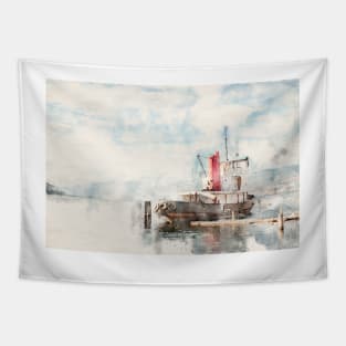 Watercolor Canadian National Tug No. 6 on Okanagan Lake Tapestry