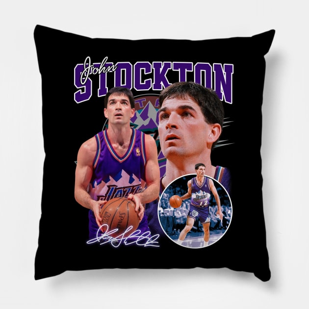 John Stockton Utah Basketball Legend Signature Vintage Retro 80s 90s Bootleg Rap Style Pillow by CarDE