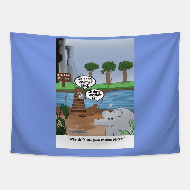 Enormously Funny Cartoons Fishing Tapestry by Enormously Funny Cartoons