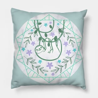 Cute Botanical Sloth - Green on Marble Pillow