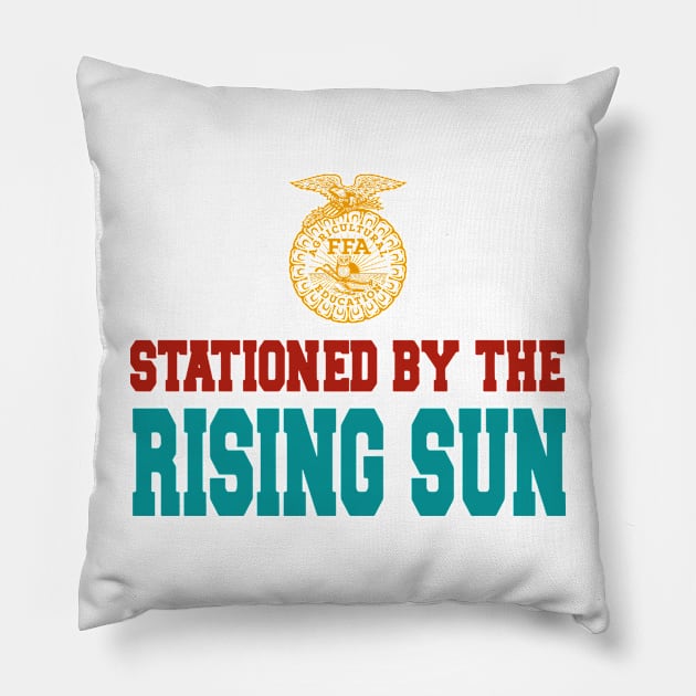 Stationed By The Rising Sun Pillow by Teetastic6