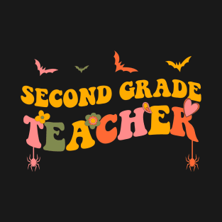 Scond 2nd Grade Teacher Groovy Halloween Men Women T-Shirt