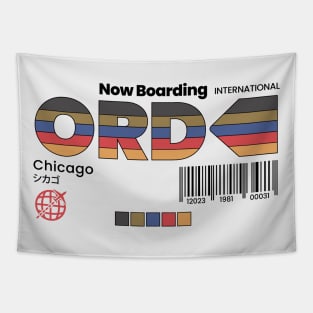 Vintage Chicago ORD Airport Label Retro Travel Illinois Tapestry