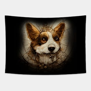 Corgi Surreal Steampunk Artwork, Dog Lover Tapestry