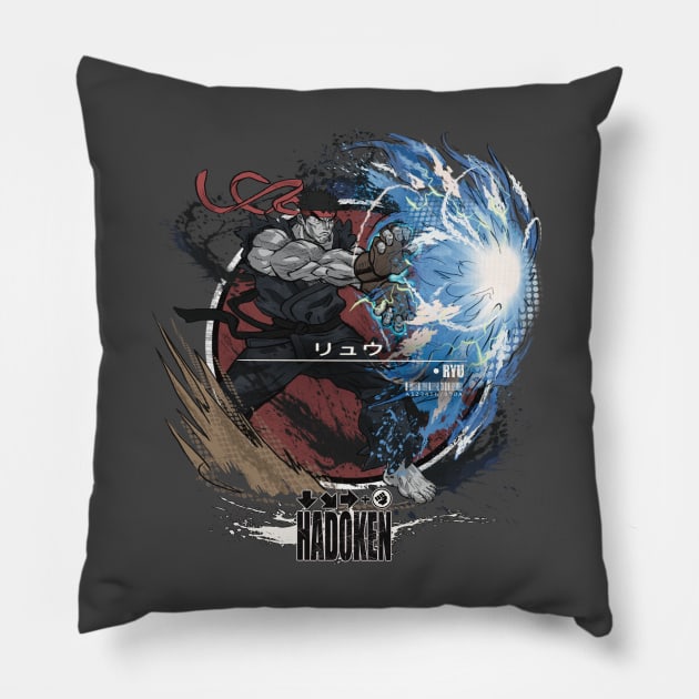 RYU: HADOKEN - BLACK/RED Pillow by JF Penworks