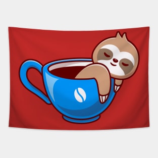 Cute Sloth With Coffee Cup Cartoon Tapestry