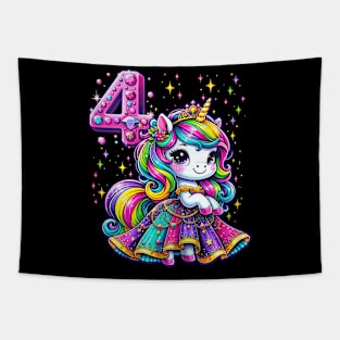 Unicorn Princess 4Th Birthday 4 Year Old Party Girls Outfit Tapestry