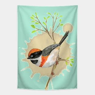 Black-throated bushtit watercolor Tapestry