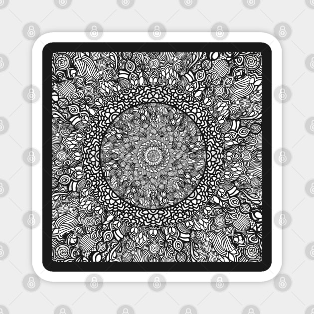 Zentangle Mandala, Black and White Digital Illustration Magnet by cherdoodles