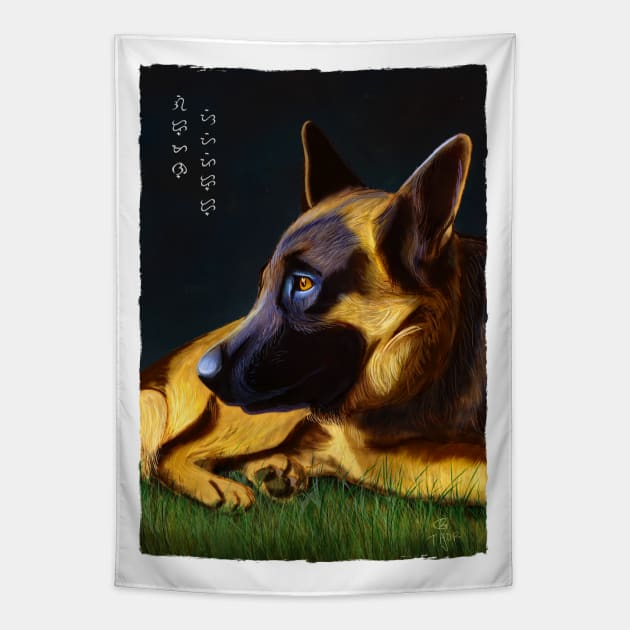 German Shepherd - White Tapestry by Thor Reyes