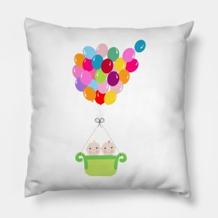 Twin baby with colorful balloon baby shower Pillow