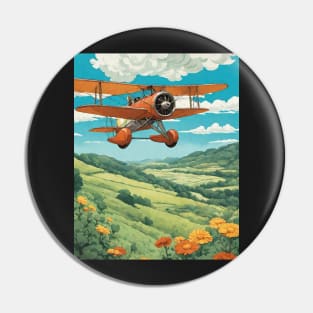 Plane Field Ghibli Style Pin