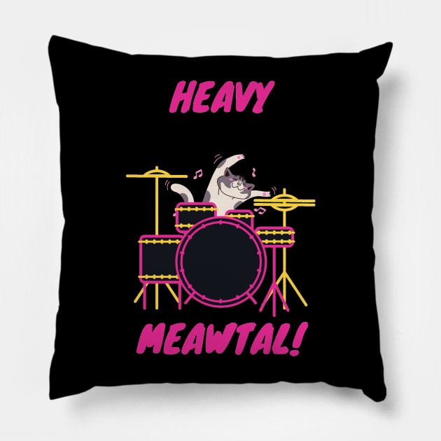 metal drummer cat Pillow by Rev'sStore