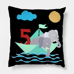 Elephants In Paper Boat Sea 5 Years Birthday Pillow