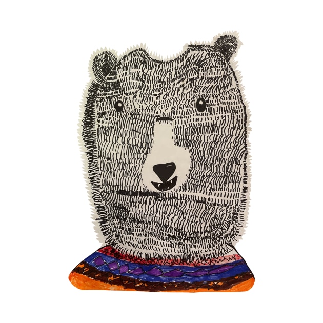 Fuzzy bear face kids art by LeanneTalbot