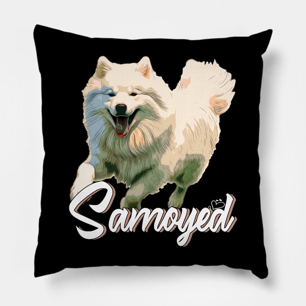 Furry Friends Fiesta Samoyed Dreams, Stylish Tee Extravaganza for Dog Lovers Pillow by Northground