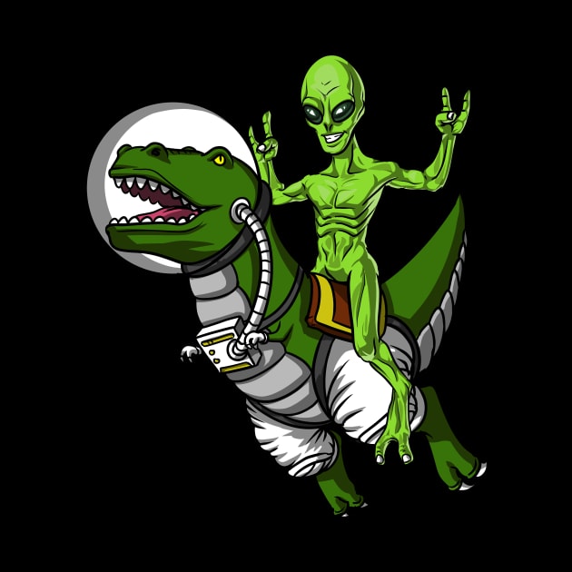 Space Alien Riding T-Rex Dinosaur Astronaut by underheaven