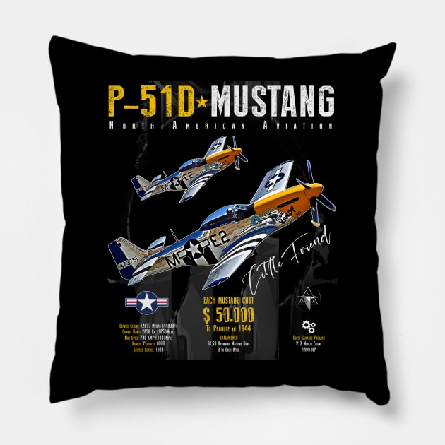 P51 Mustang WW2 Fighter Plane Pillow by aeroloversclothing