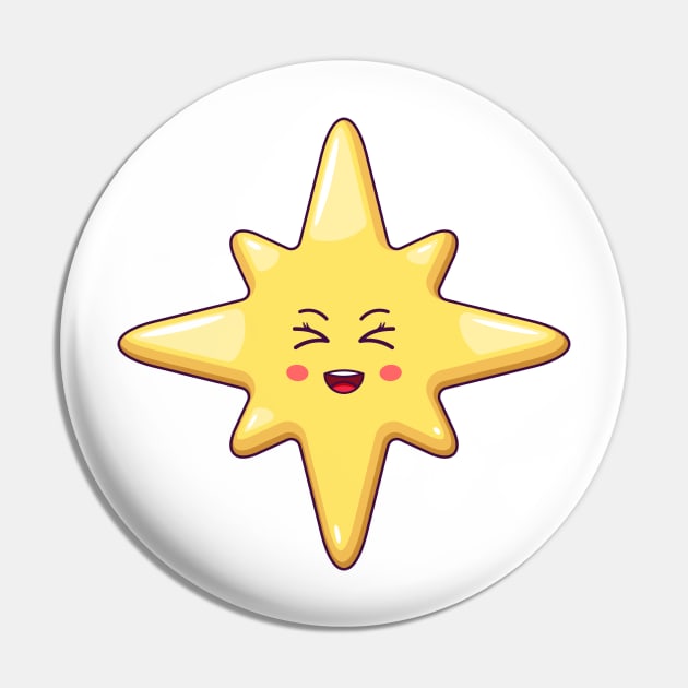 Cartoon Kawaii Christmas Star with Laughing Face Pin by DmitryMayer