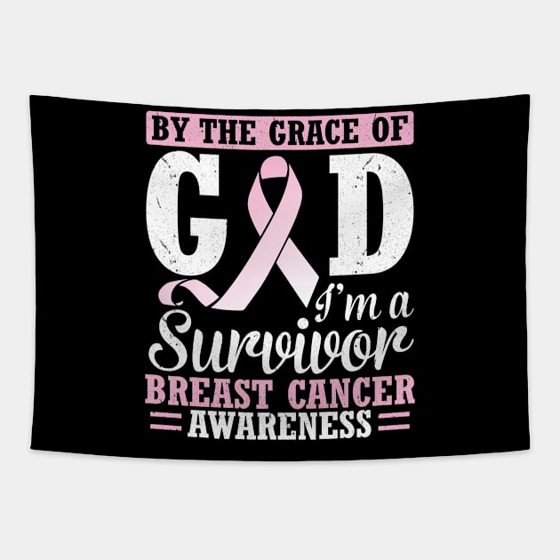 By The Grace Of God I'm A Survivor Breast Cancer Awareness Tapestry by joandraelliot