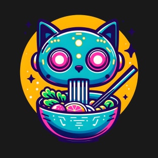 Robotic Cat Sipping Pho T-Shirt