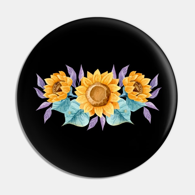 Watercolor Sunflower Border Pin by Mako Design 