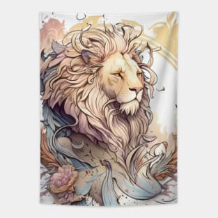 Lion Portrait Animal Painting Wildlife Outdoors Adventure Tapestry