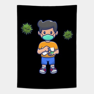 Cute boy wearing mask cartoon Tapestry