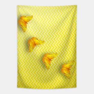 Butterflies on buttercup yellow chevron pattern Tapestry