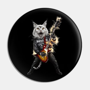 Cat Rock Maine Coon Funny Electric Guitar Punk Rocker Gift For Cat Mum Mom Dad Heavy Metal Kitten Cats Lover Pin