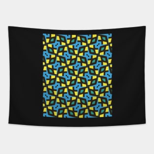 Crazy Fun Geometric Hexagonal Style Jigsaw Pattern in Blue Yellow Green and Black Tapestry