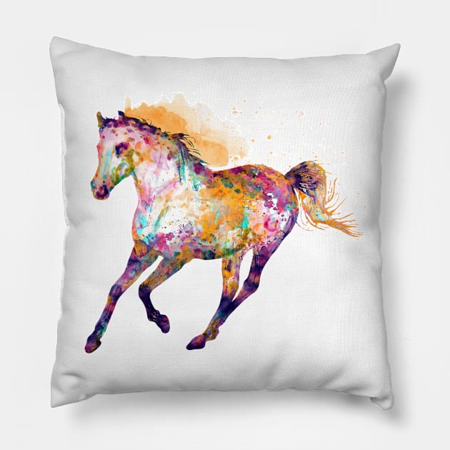 Watercolor Silhouette - Galloping Wild Horse Pillow by Marian Voicu