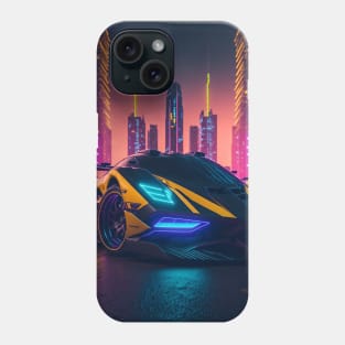 Dark Neon Sports Car in Japanese Neon City Phone Case