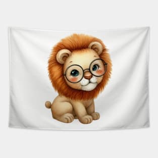 Funny cute lion in glasses watercolor paint Tapestry