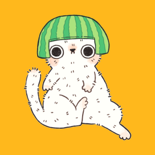 Shy Watermelon Cat - White ver. T-Shirt