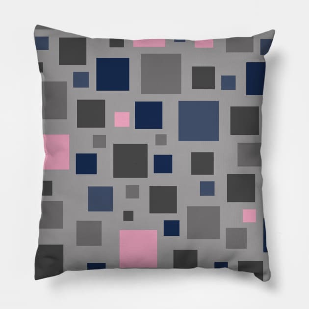 Blue, Blush Pink and Grey Squares Pillow by OneThreeSix