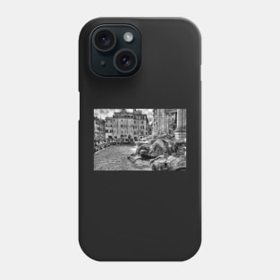 Trevi Fountain Crowd, Black And White Phone Case