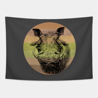 Warthog Close-up on Retro-style Sunset in Africa Colors Tapestry