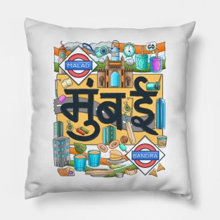 Mumbai City Hindi Color Doodle Pillow